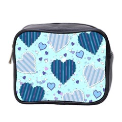 Light And Dark Blue Hearts Mini Toiletries Bag 2-side by LovelyDesigns4U