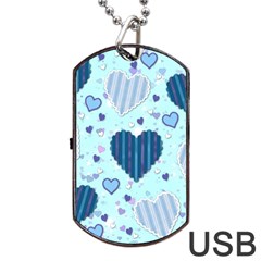 Light And Dark Blue Hearts Dog Tag Usb Flash (one Side)