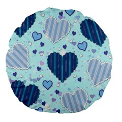 Light And Dark Blue Hearts Large 18  Premium Round Cushions by LovelyDesigns4U