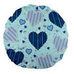 Light and Dark Blue Hearts Large 18  Premium Round Cushions Front