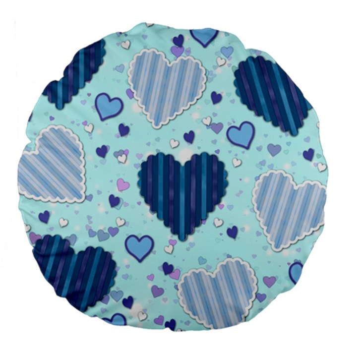 Light and Dark Blue Hearts Large 18  Premium Round Cushions