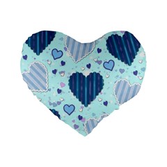 Light And Dark Blue Hearts Standard 16  Premium Heart Shape Cushions by LovelyDesigns4U