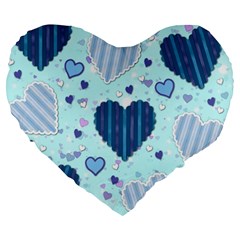 Light And Dark Blue Hearts Large 19  Premium Heart Shape Cushions by LovelyDesigns4U