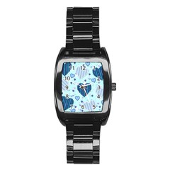 Light And Dark Blue Hearts Stainless Steel Barrel Watch