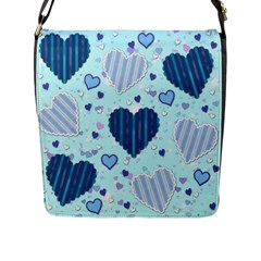 Light And Dark Blue Hearts Flap Messenger Bag (l)  by LovelyDesigns4U