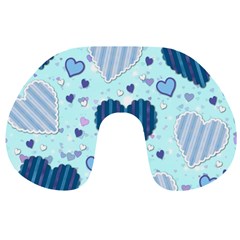 Light And Dark Blue Hearts Travel Neck Pillows by LovelyDesigns4U