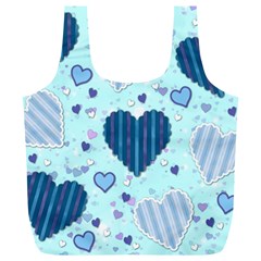 Light And Dark Blue Hearts Full Print Recycle Bags (l)  by LovelyDesigns4U