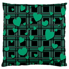 Green Love Large Cushion Case (one Side) by Valentinaart