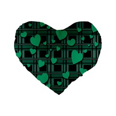 Green Love Standard 16  Premium Flano Heart Shape Cushions by Valentinaart