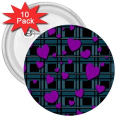 Purple Love 3  Buttons (10 Pack)  by Valentinaart