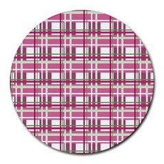 Pink Plaid Pattern Round Mousepads by Valentinaart