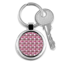 Pink Plaid Pattern Key Chains (round)  by Valentinaart