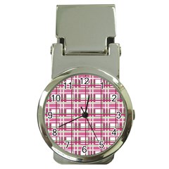 Pink Plaid Pattern Money Clip Watches by Valentinaart