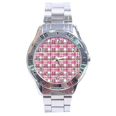 Pink Plaid Pattern Stainless Steel Analogue Watch by Valentinaart