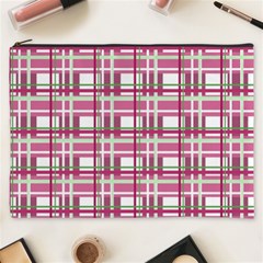 Pink Plaid Pattern Cosmetic Bag (xxxl)  by Valentinaart