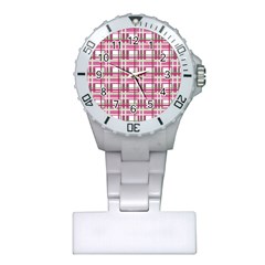 Pink Plaid Pattern Plastic Nurses Watch by Valentinaart