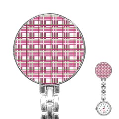 Pink Plaid Pattern Stainless Steel Nurses Watch by Valentinaart