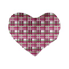 Pink Plaid Pattern Standard 16  Premium Flano Heart Shape Cushions by Valentinaart