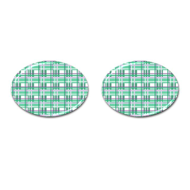 Green plaid pattern Cufflinks (Oval)