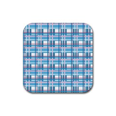 Blue Plaid Pattern Rubber Coaster (square)  by Valentinaart