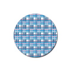 Blue Plaid Pattern Rubber Coaster (round)  by Valentinaart