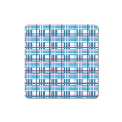 Blue Plaid Pattern Square Magnet by Valentinaart