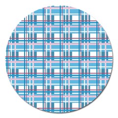 Blue Plaid Pattern Magnet 5  (round) by Valentinaart