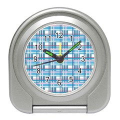 Blue Plaid Pattern Travel Alarm Clocks by Valentinaart