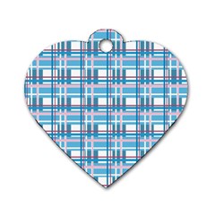 Blue Plaid Pattern Dog Tag Heart (two Sides) by Valentinaart