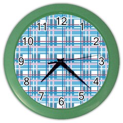 Blue Plaid Pattern Color Wall Clocks by Valentinaart