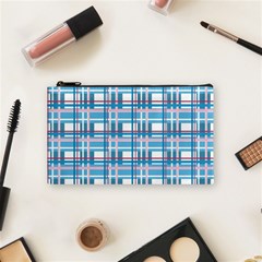 Blue Plaid Pattern Cosmetic Bag (small)  by Valentinaart