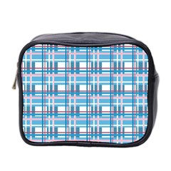 Blue Plaid Pattern Mini Toiletries Bag 2-side by Valentinaart