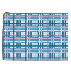 Blue Plaid Pattern Cosmetic Bag (xxl)  by Valentinaart