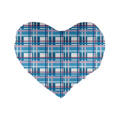 Blue Plaid Pattern Standard 16  Premium Heart Shape Cushions by Valentinaart