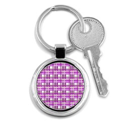 Purple Plaid Pattern Key Chains (round)  by Valentinaart