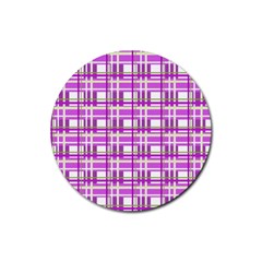 Purple Plaid Pattern Rubber Coaster (round)  by Valentinaart