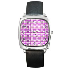 Purple Plaid Pattern Square Metal Watch by Valentinaart