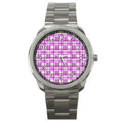 Purple Plaid Pattern Sport Metal Watch by Valentinaart