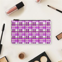 Purple Plaid Pattern Cosmetic Bag (small)  by Valentinaart