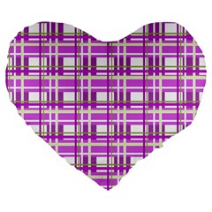 Purple Plaid Pattern Large 19  Premium Flano Heart Shape Cushions