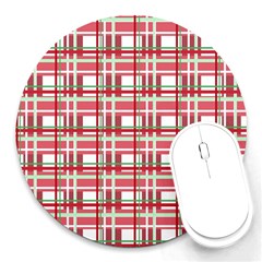 Red plaid pattern Round Mousepads