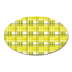 Yellow Plaid Pattern Oval Magnet