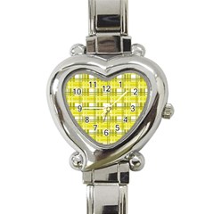 Yellow Plaid Pattern Heart Italian Charm Watch by Valentinaart