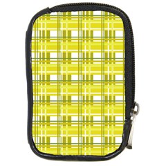 Yellow Plaid Pattern Compact Camera Cases by Valentinaart