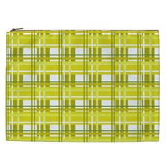 Yellow Plaid Pattern Cosmetic Bag (xxl)  by Valentinaart