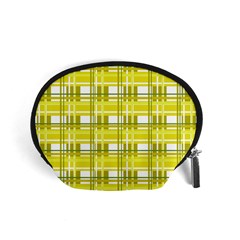 Yellow Plaid Pattern Accessory Pouches (small)  by Valentinaart