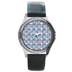 Decorative Plaid Pattern Round Metal Watch by Valentinaart