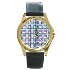 Decorative Plaid Pattern Round Gold Metal Watch by Valentinaart