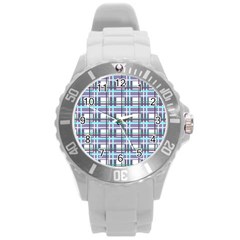 Decorative Plaid Pattern Round Plastic Sport Watch (l) by Valentinaart