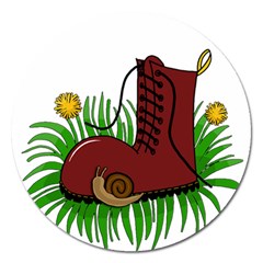 Boot In The Grass Magnet 5  (round) by Valentinaart